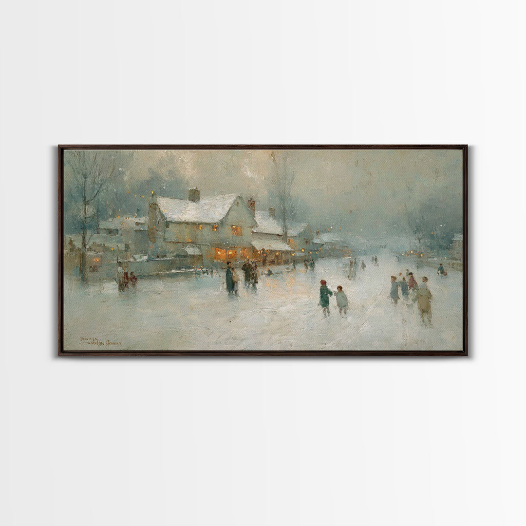 Snowy Family Gathering | Framed Canvas Print | Christmas Wall Art | Christian Art Canvas | Modern Christmas Art | Christian Christmas Decor