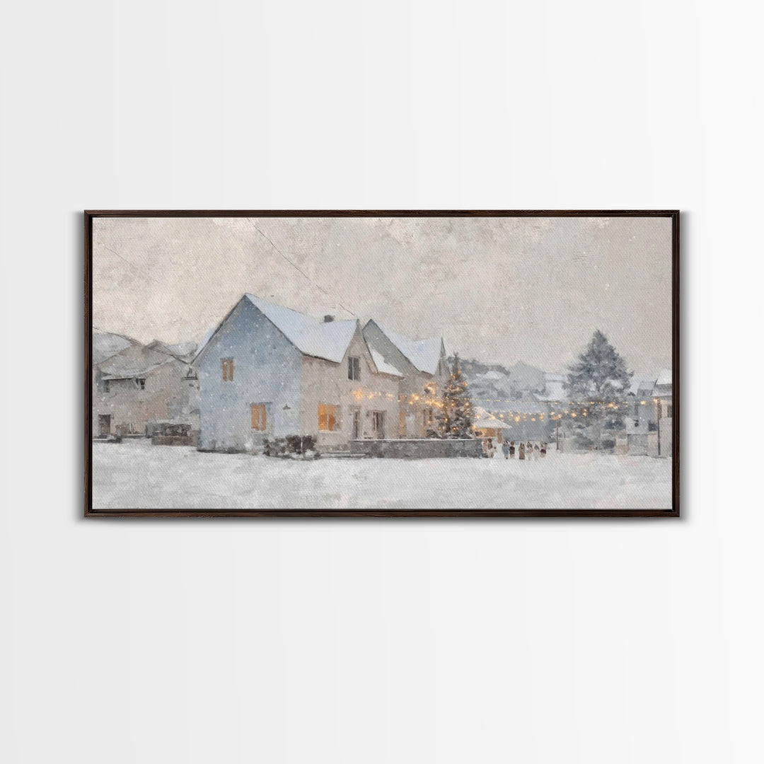 Winter Skaters Peace – Framed Canvas Print – Vintage Christmas Art – Christmas Wall Art – Christian Art Canvas – Christmas Art Prints – Chr