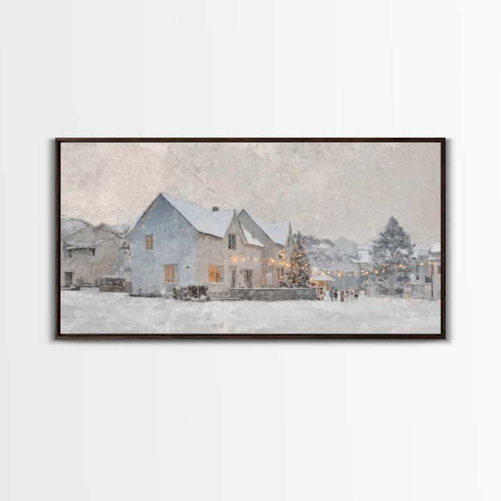 Winter Skaters Peace – Framed Canvas Print – Vintage Christmas Art – Christmas Wall Art – Christian Art Canvas – Christmas Art Prints – Chr