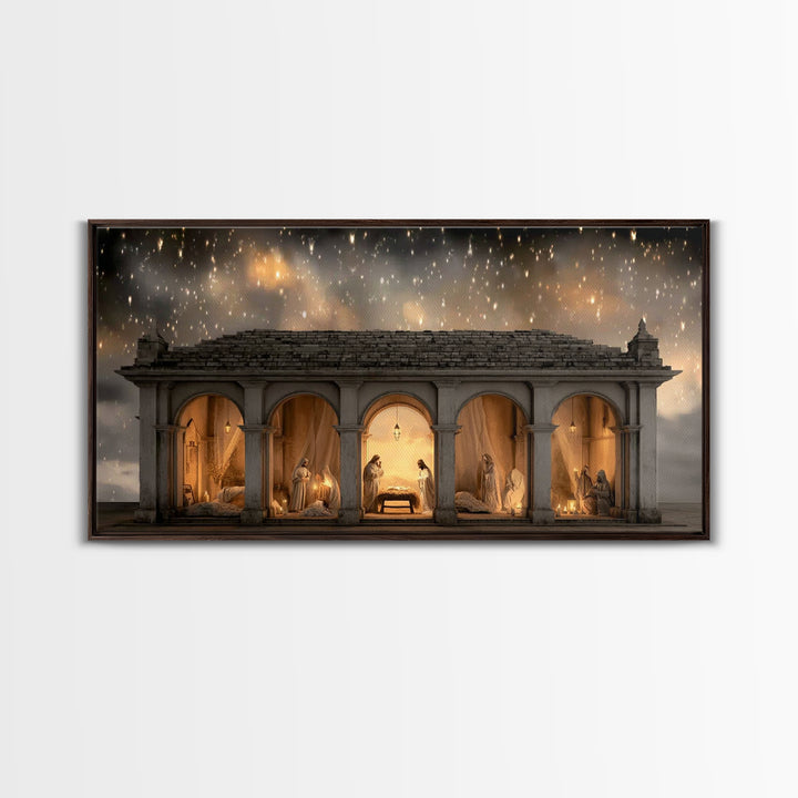 Holy Night Shelter – Framed Canvas Print – Christian Wall Art – Christian Art Canvas – Jesus Christmas Art – Christian Christmas Decor – Ch