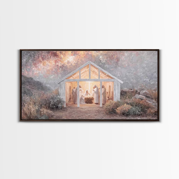 Starry Manger Light, Framed Canvas Print, Christian Christmas Art, Christian Wall Art, Christian Art Canvas, Jesus Christmas Art, Christmas