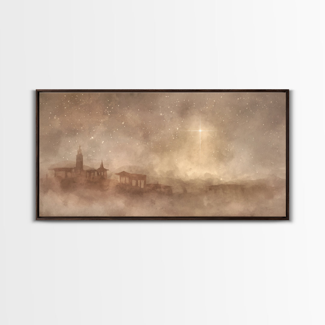 Midnight Bethlehem – Framed Canvas Print – Christian Art Canvas – Moody Christmas Art – Christian Wall Art – Christmas Art – Christian Chri