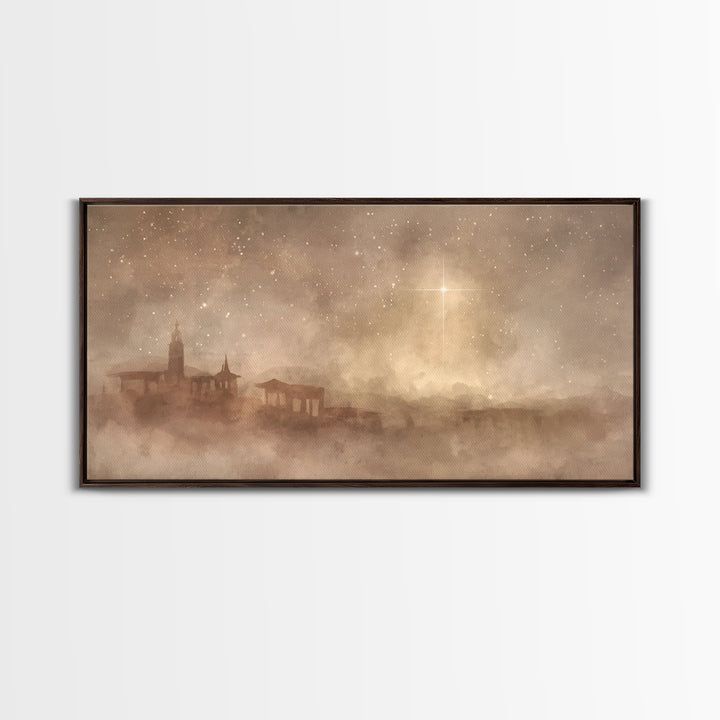 Midnight Bethlehem – Framed Canvas Print – Christian Art Canvas – Moody Christmas Art – Christian Wall Art – Christmas Art – Christian Chri