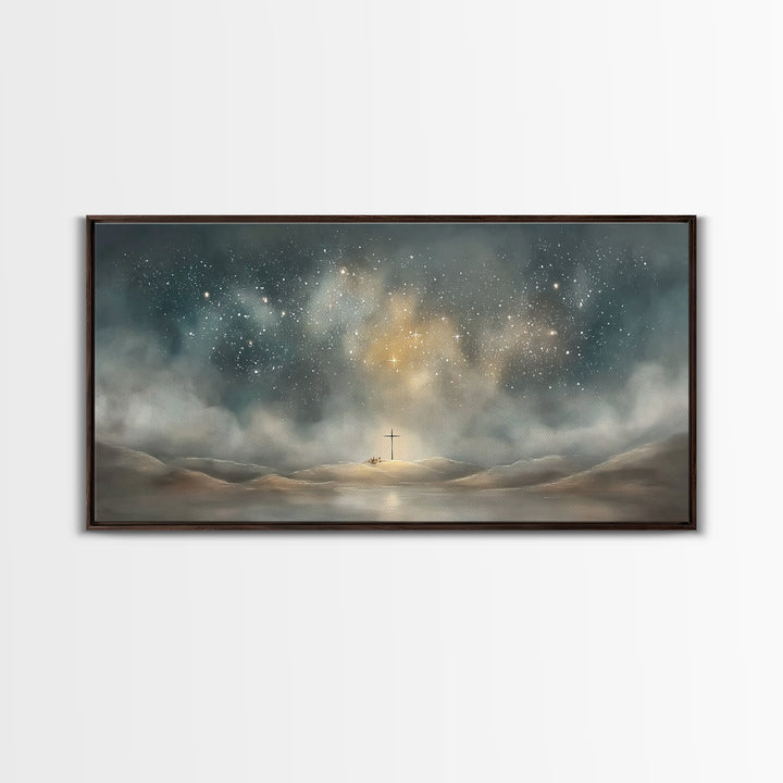 Starlit Crossland – Framed Canvas Print – Christian Art Canvas – Christian Wall Art – Modern Christian Art – Christmas Art – Christian Gift