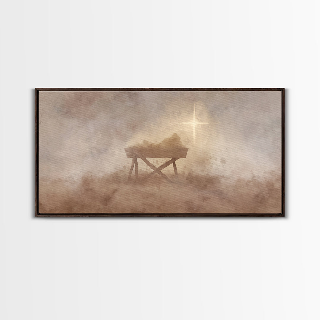 Holy Manger – Framed Canvas Print – Christian Art Canvas – Christian Wall Art – Moody Christmas Art – Christmas Art Prints – Christian Gift