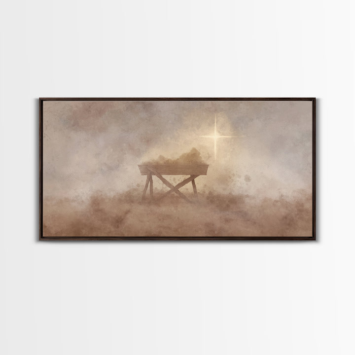 Holy Manger – Framed Canvas Print – Christian Art Canvas – Christian Wall Art – Moody Christmas Art – Christmas Art Prints – Christian Gift