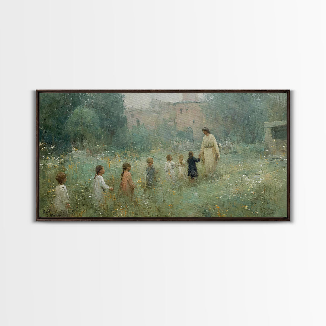 Gentle Meadow Walk, Framed Canvas Print, Christian Art Print, Vintage Christian Art, Jesus Painting, Christian Wall Art, Christian Gift Ide