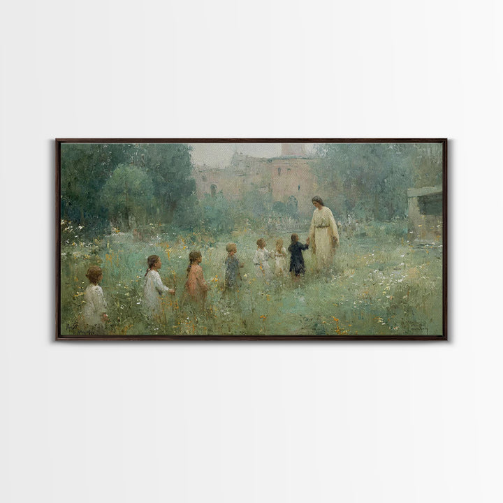 Gentle Meadow Walk, Framed Canvas Print, Christian Art Print, Vintage Christian Art, Jesus Painting, Christian Wall Art, Christian Gift Ide