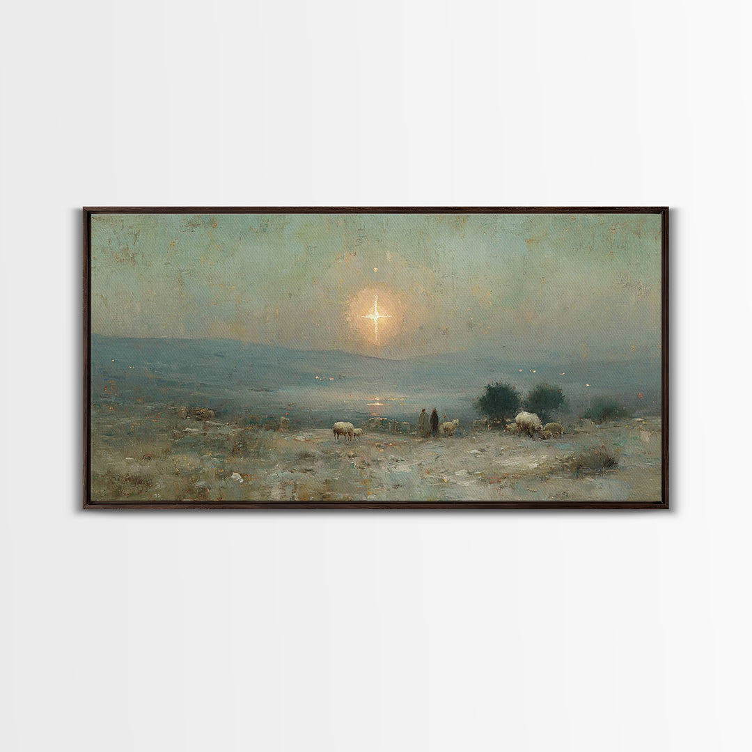 Shepherds Of Dawn – Framed Canvas Print – Christian Christmas Art – Christmas Wall Art – Jesus Painting – Christian Art Canvas – Vintage Ch