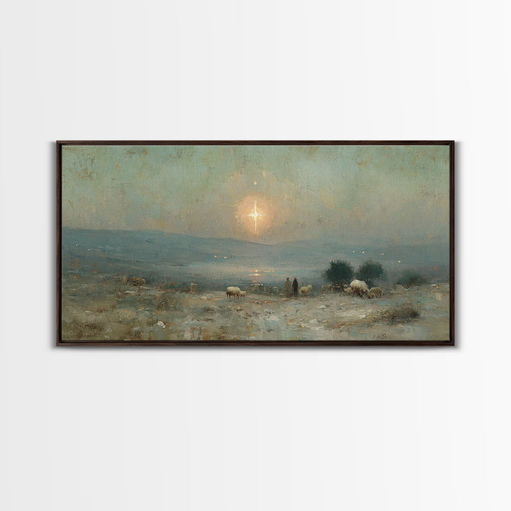 Shepherds Of Dawn – Framed Canvas Print – Christian Christmas Art – Christmas Wall Art – Jesus Painting – Christian Art Canvas – Vintage Ch