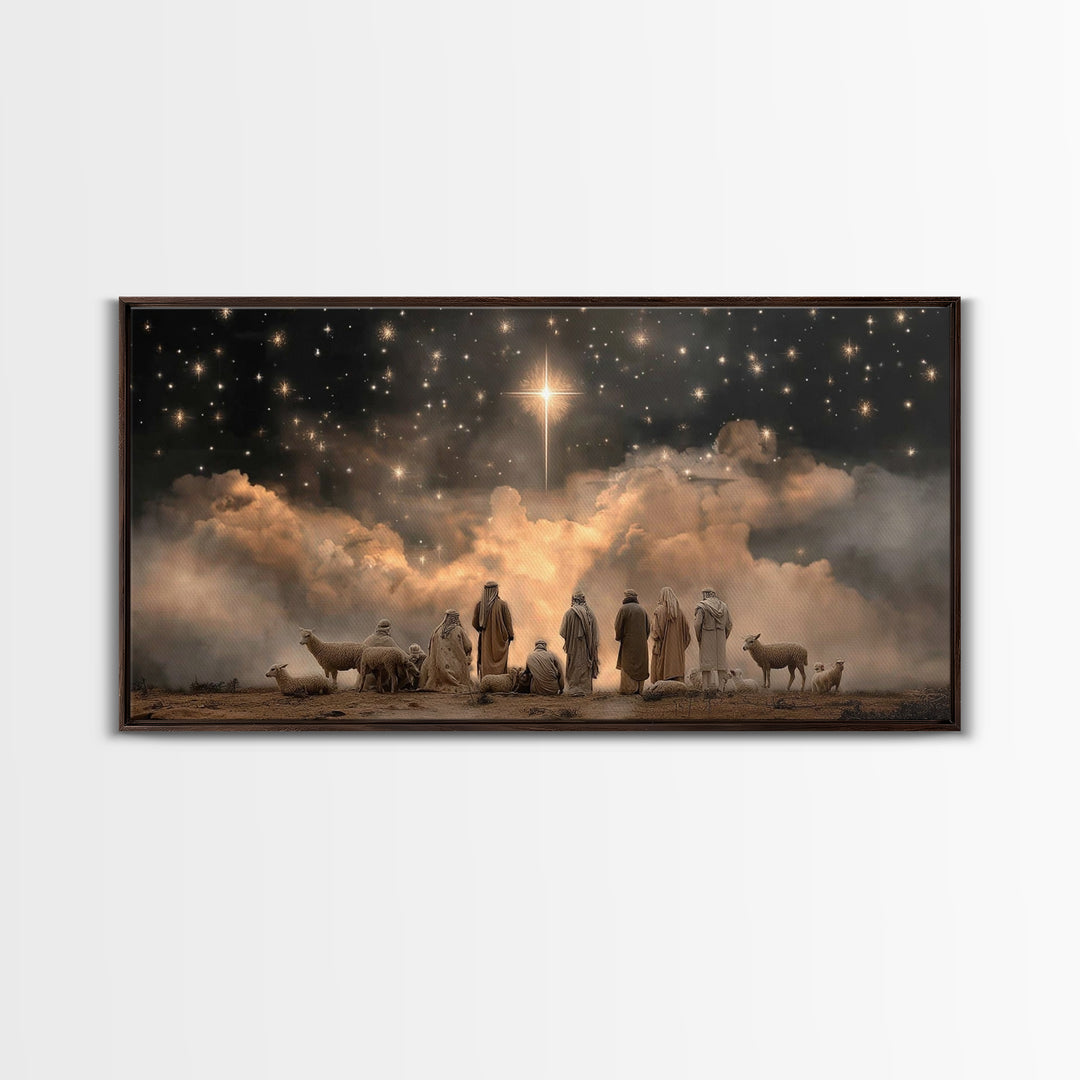 Shepherds Beneath Heaven | Framed Canvas Print | Christian Christmas Art | Christmas Wall Art | Jesus Christmas Art | Christian Art Canvas