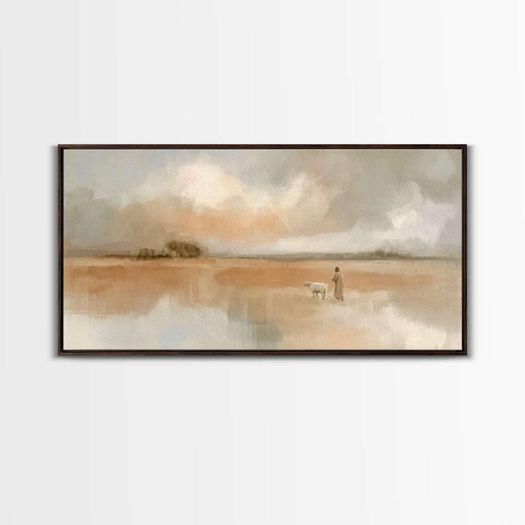 Quiet Pasture Peace | Framed Canvas Print | Minimalist Christian Art | Christian Wall Art | Subtle Christian Art | Jesus Painting