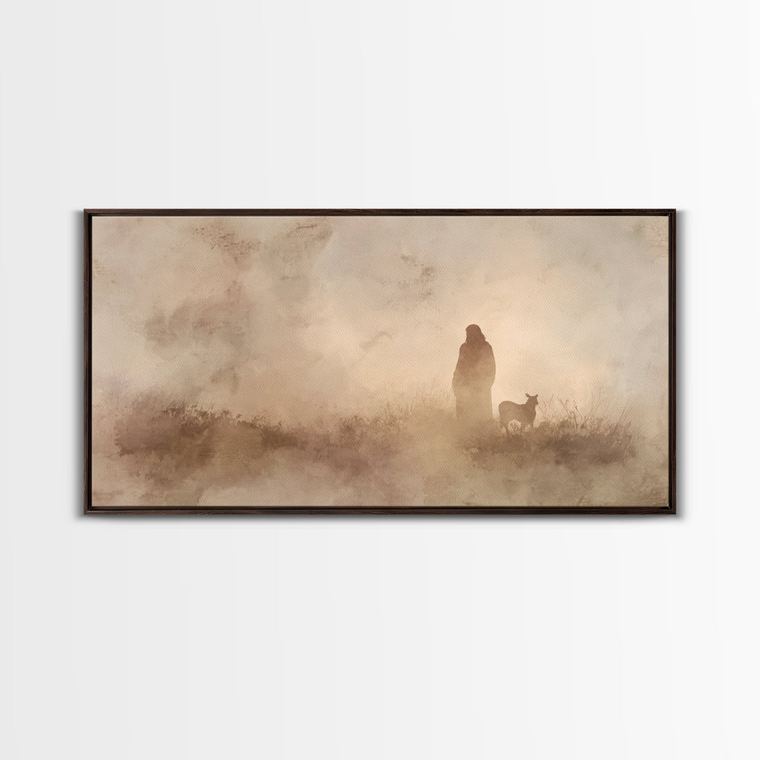 Shepherd In Stillness – Framed Canvas Print – Christian Wall Art – Minimalist Christian Art – Subtle Christian Paintings – Christian Art Wo