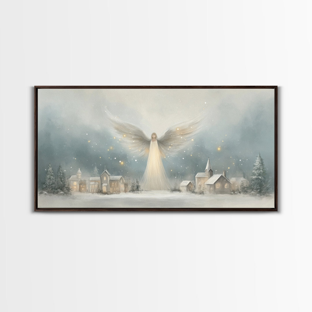 Heaven’s Guardian – Framed Canvas Print – Christian Christmas Art – Christmas Art Framed – Christian Art Canvas – Subtle Christian Painting