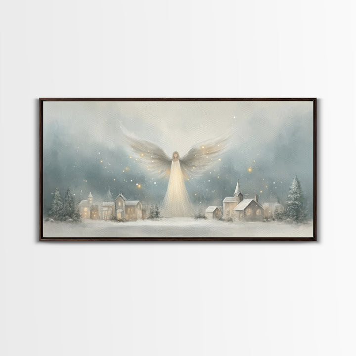 Heaven’s Guardian – Framed Canvas Print – Christian Christmas Art – Christmas Art Framed – Christian Art Canvas – Subtle Christian Painting