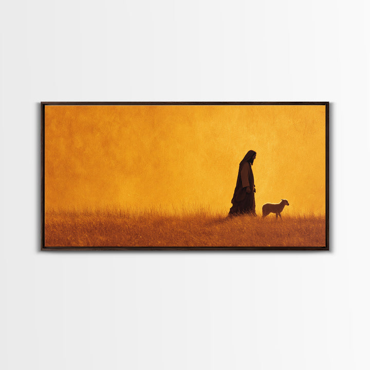 Golden Shepherd Light – Framed Canvas Print – Jesus Painting – Christian Wall Art – Christian Art Canvas – Modern Christian Art – Christian