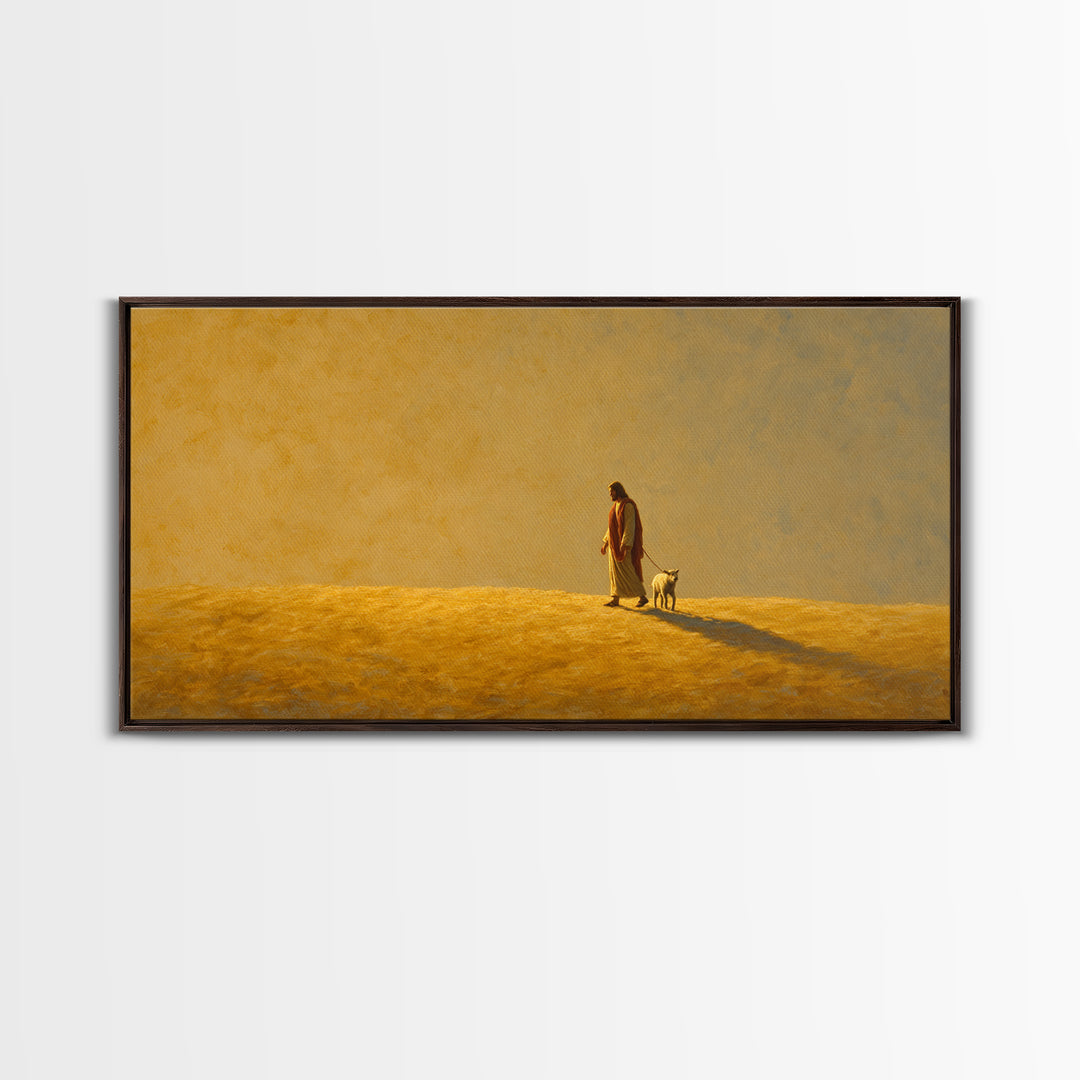 Golden Shepherd Path – Framed Canvas Print – Christian Wall Art – Jesus Painting – Christian Art Canvas – Christian Christmas Art – Christi