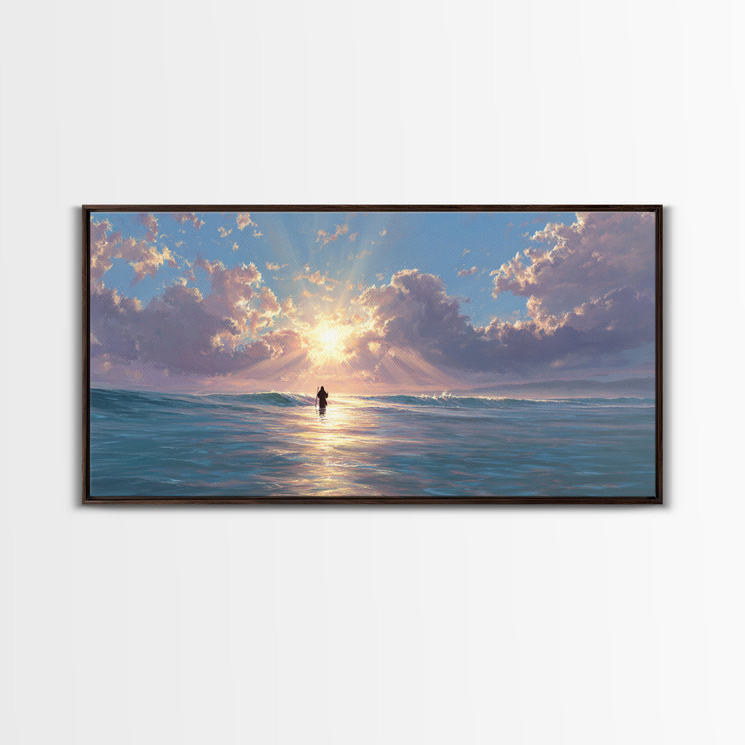 Light Upon The Waters – Framed Canvas Print – Jesus Painting – Christian Art Canvas – Christian Wall Art – Modern Christian Painting – Chri