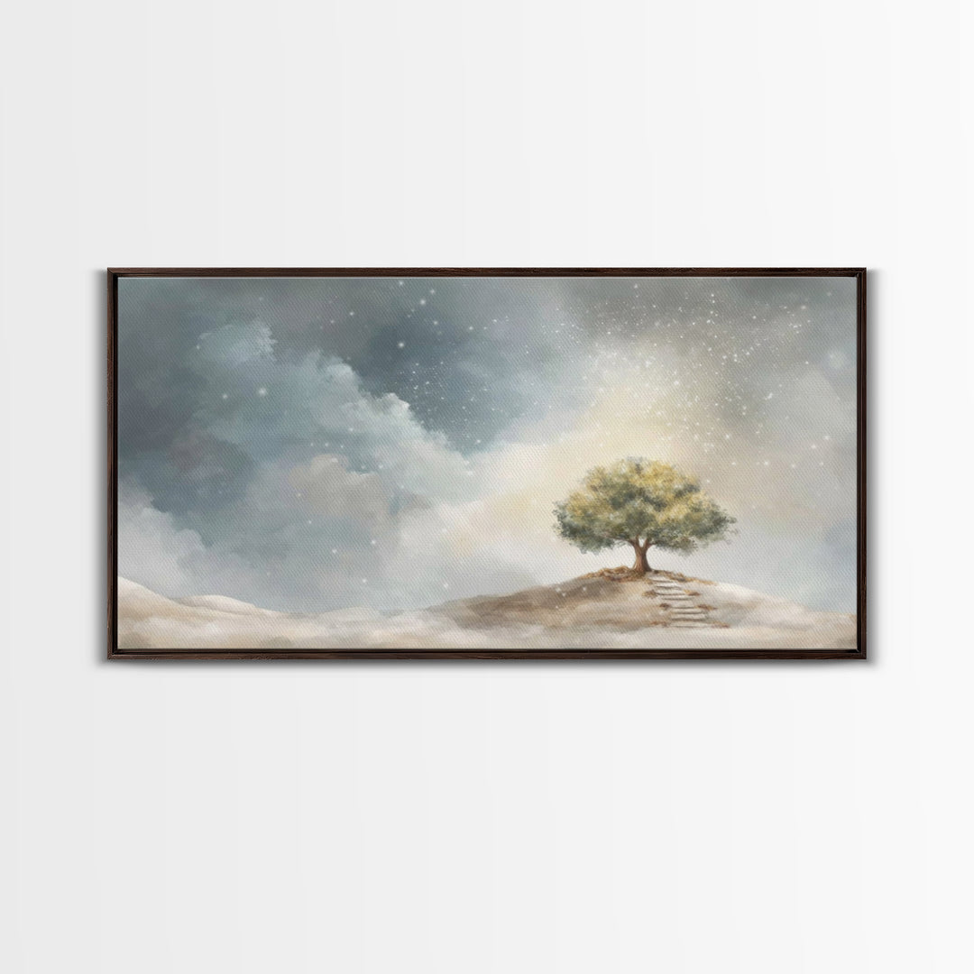 Starlit Ascent – Framed Canvas Print – Christian Christmas Art – Christmas Wall Art – Christian Art Canvas – Christian Art Print – Modern C