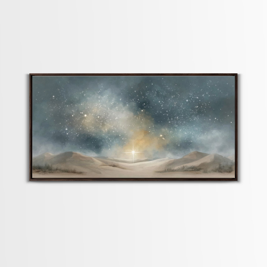 Heavenly Light, Framed Canvas Print, Christian Wall Art, Christmas Art, Christian Art Canvas, Jesus Painting, Christian Christmas Art