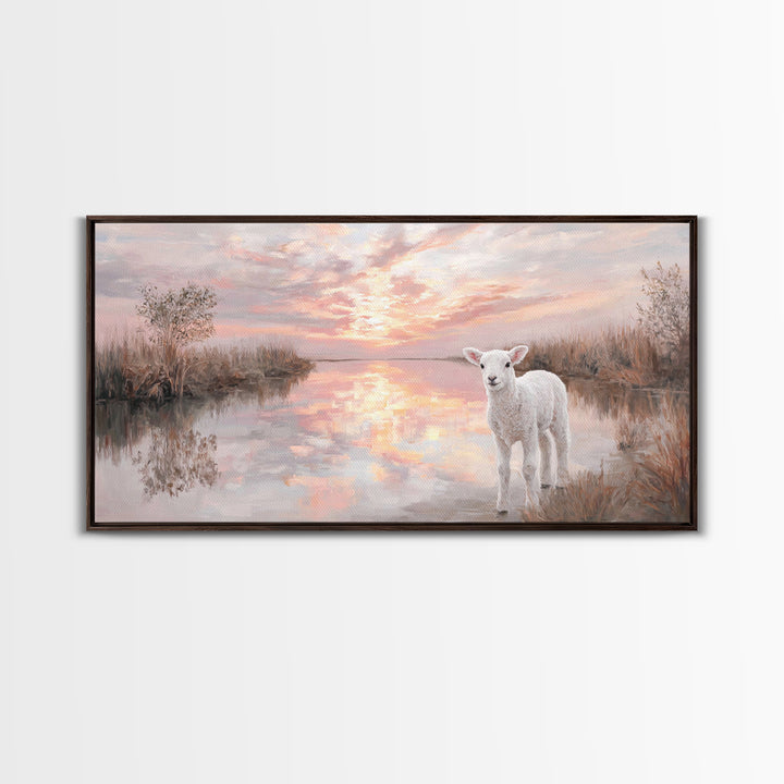 Pasture Light | Framed Canvas Print | Christian Art Canvas | Christian Painting | Christian Christmas Decor | Modern Christian Art | Christ