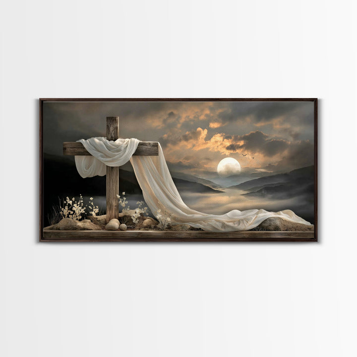 Cross At Sunset | Framed Canvas Print | Christian Art Canvas | Christian Christmas Art | Vintage Christian Art | Christian Wall Art | Chris