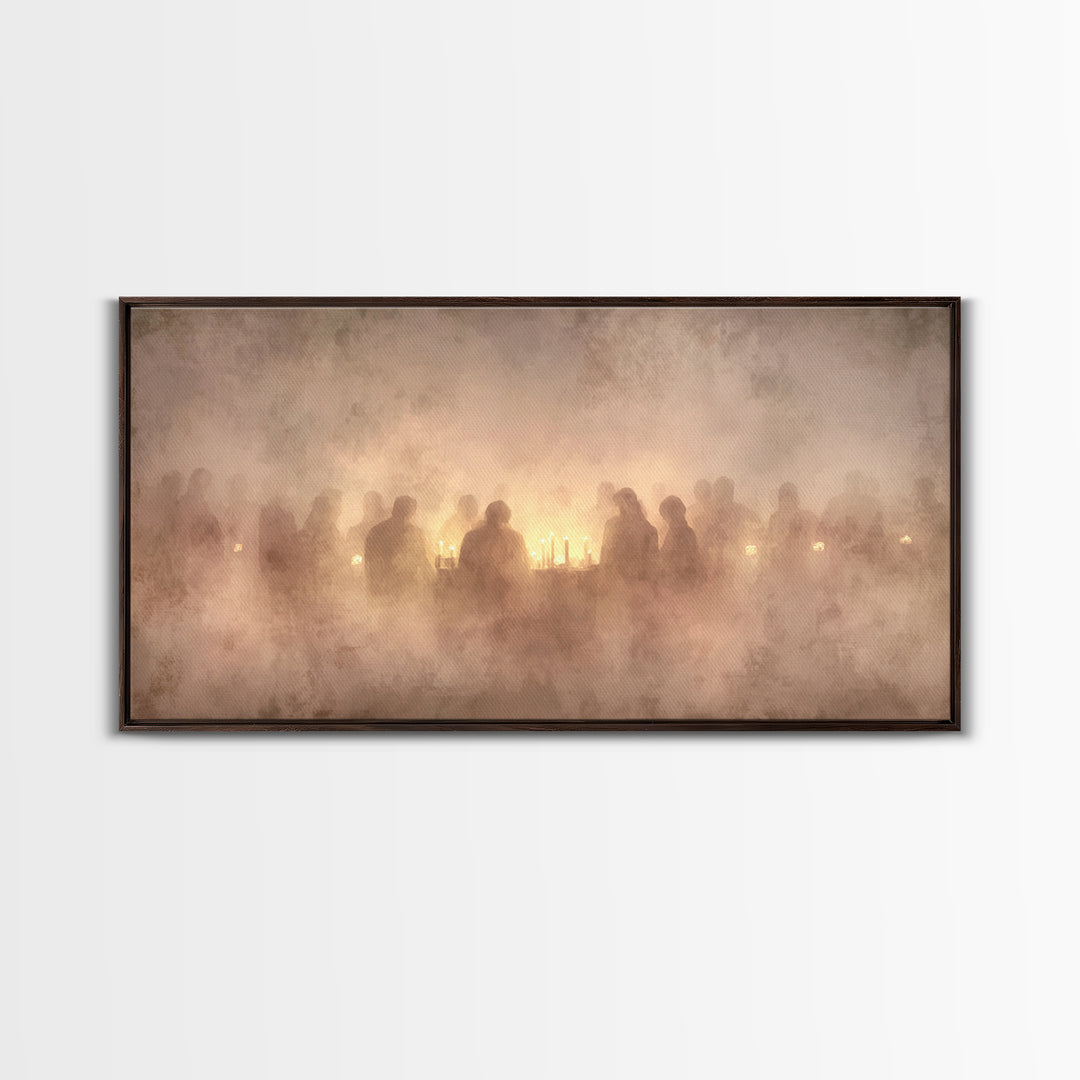 Gathered In Glow – Framed Canvas Print – Christian Art Canvas – Christian Christmas Art – Christmas Wall Art – Vintage Christmas Art – Chri