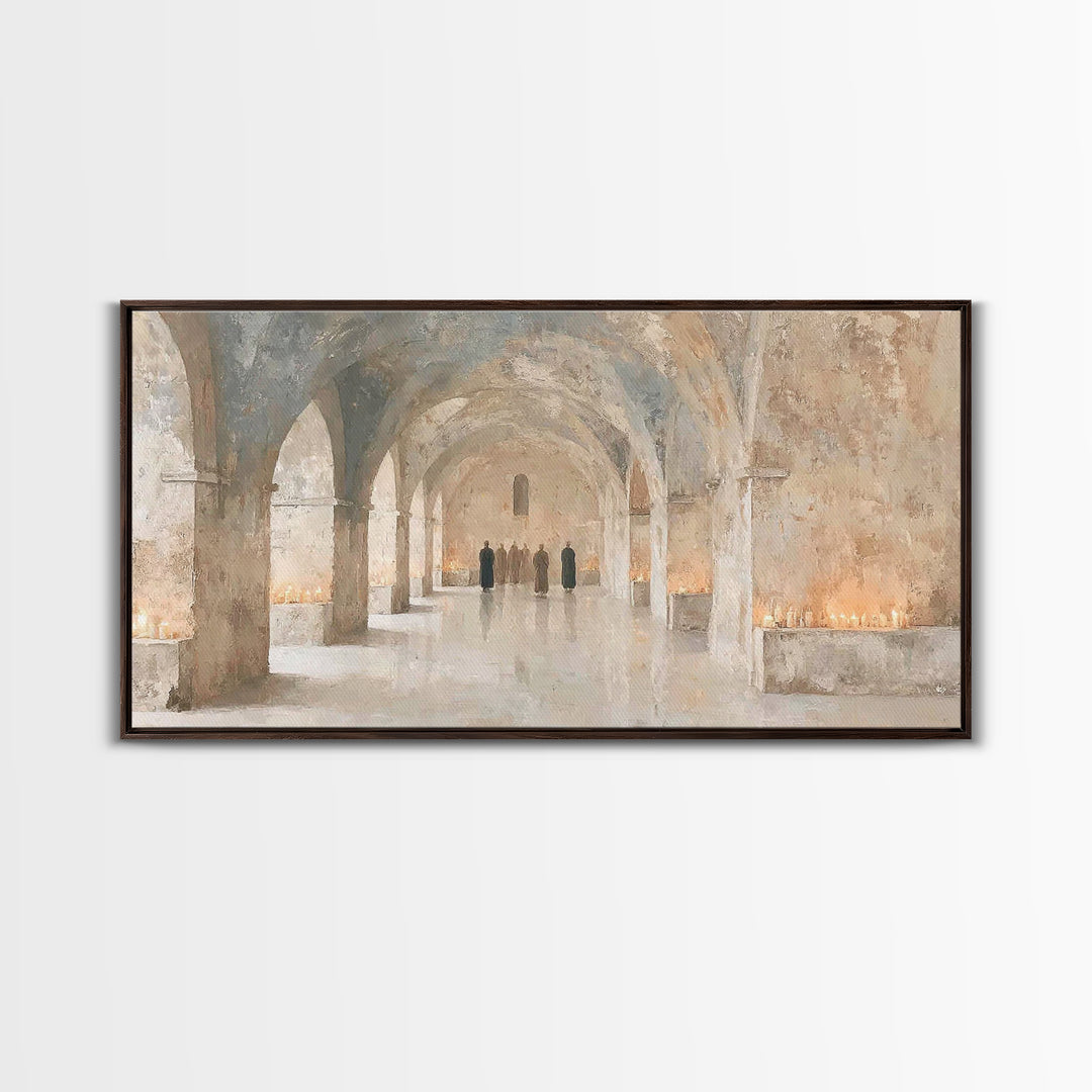 Monastic Gathering, Framed Canvas Print, Christian Art Canvas, Christian Wall Art, Vintage Christian Art, Christian Painting, Christian Art