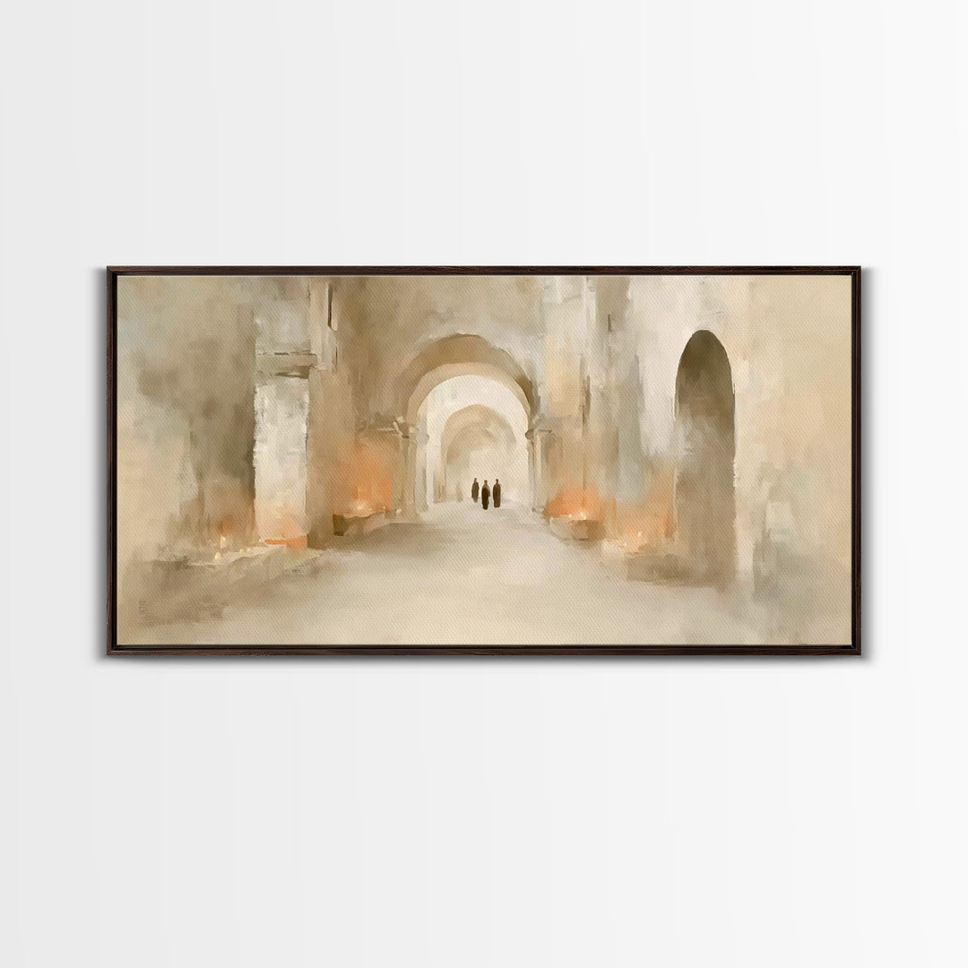 Quiet Cloister Path, Framed Canvas Print, Christian Art Canvas, Christian Wall Art, Minimalist Christian Art, Christian Painting, Christian