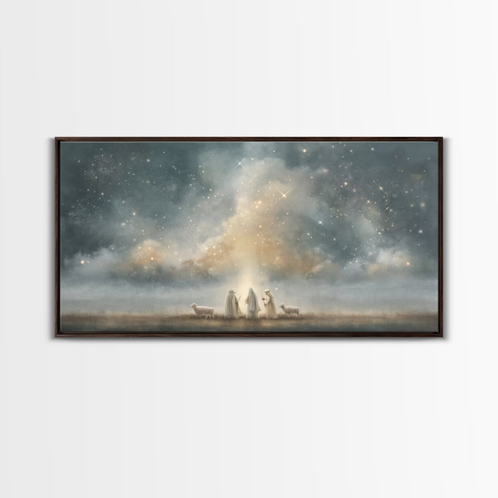 Starry Night Shepherds - Framed Canvas Print - Christian Wall Art - Christmas Art - Christian Art Canvas - Jesus Painting - Faith