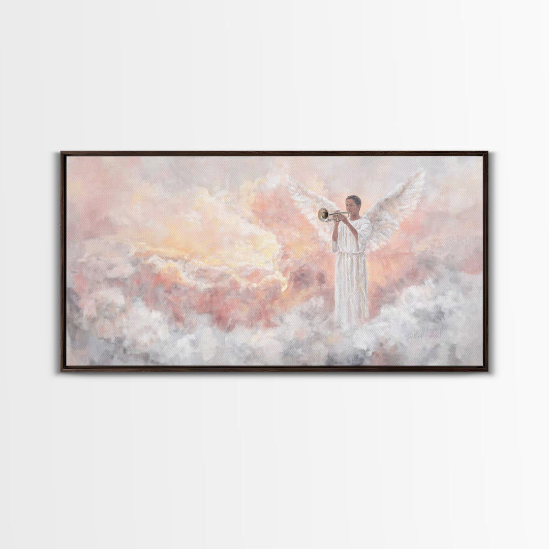 Angel In Sunrise - Framed Canvas Print - Christian Art Canvas - Christian Wall Art - Jesus Painting - Christian Christmas Art - Faith