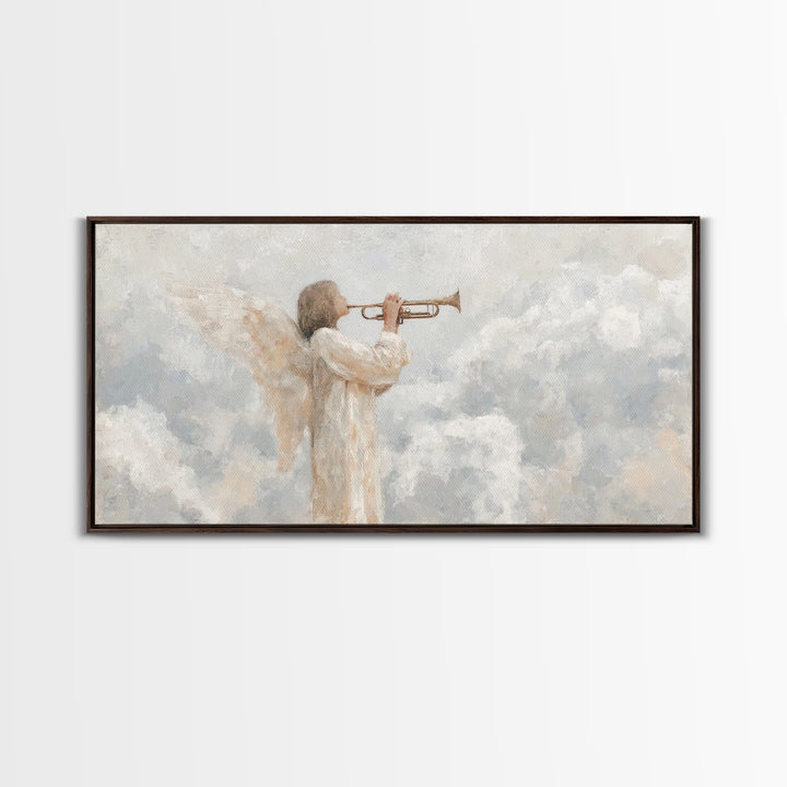 Soft Trumpet Grace, Framed Canvas Print, Christian Wall Art, Christian Christmas Art, Christian Art Canvas, Christmas Art, Christian Art