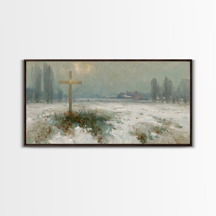Silent Redemption – Framed Canvas Print – Christian Art Canvas – Vintage Christian Art – Christian Wall Art – Moody Christmas Art