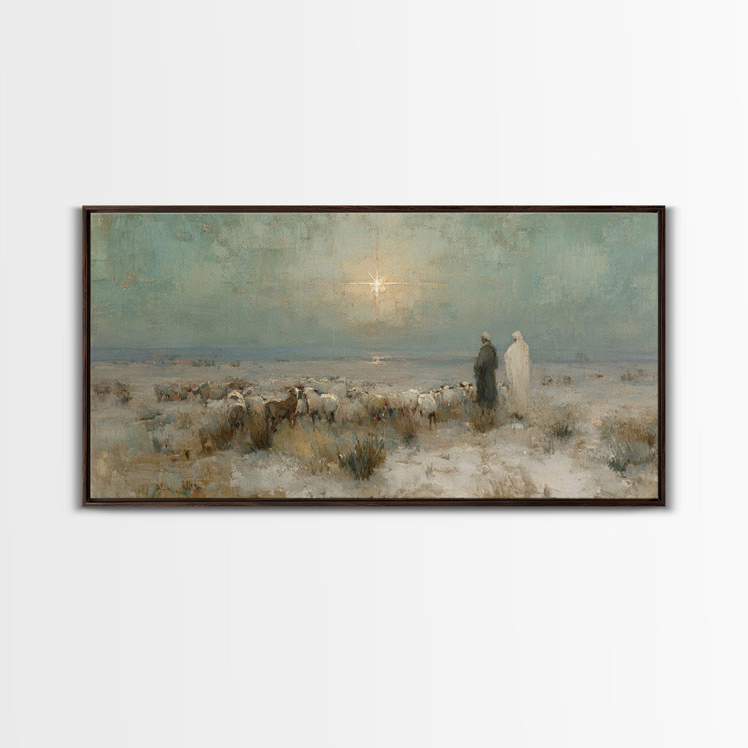 Shepherds And Glory , Framed Canvas Print, Christian Art Canvas, Christian Wall Art, Christian Christmas Art, Christmas Decor, Jesus Painti