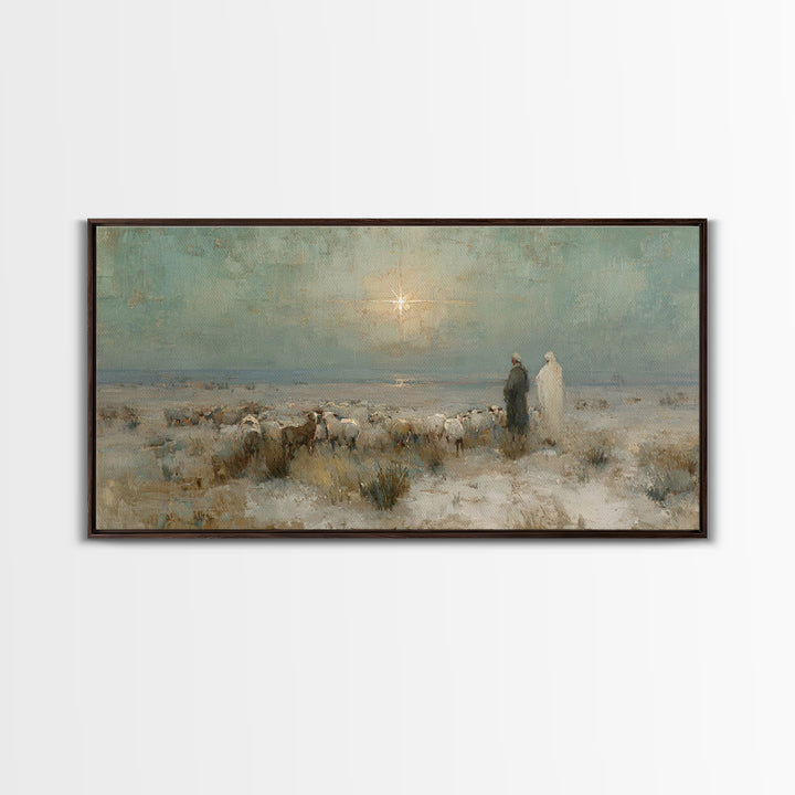 Shepherds And Glory , Framed Canvas Print, Christian Art Canvas, Christian Wall Art, Christian Christmas Art, Christmas Decor, Jesus Painti