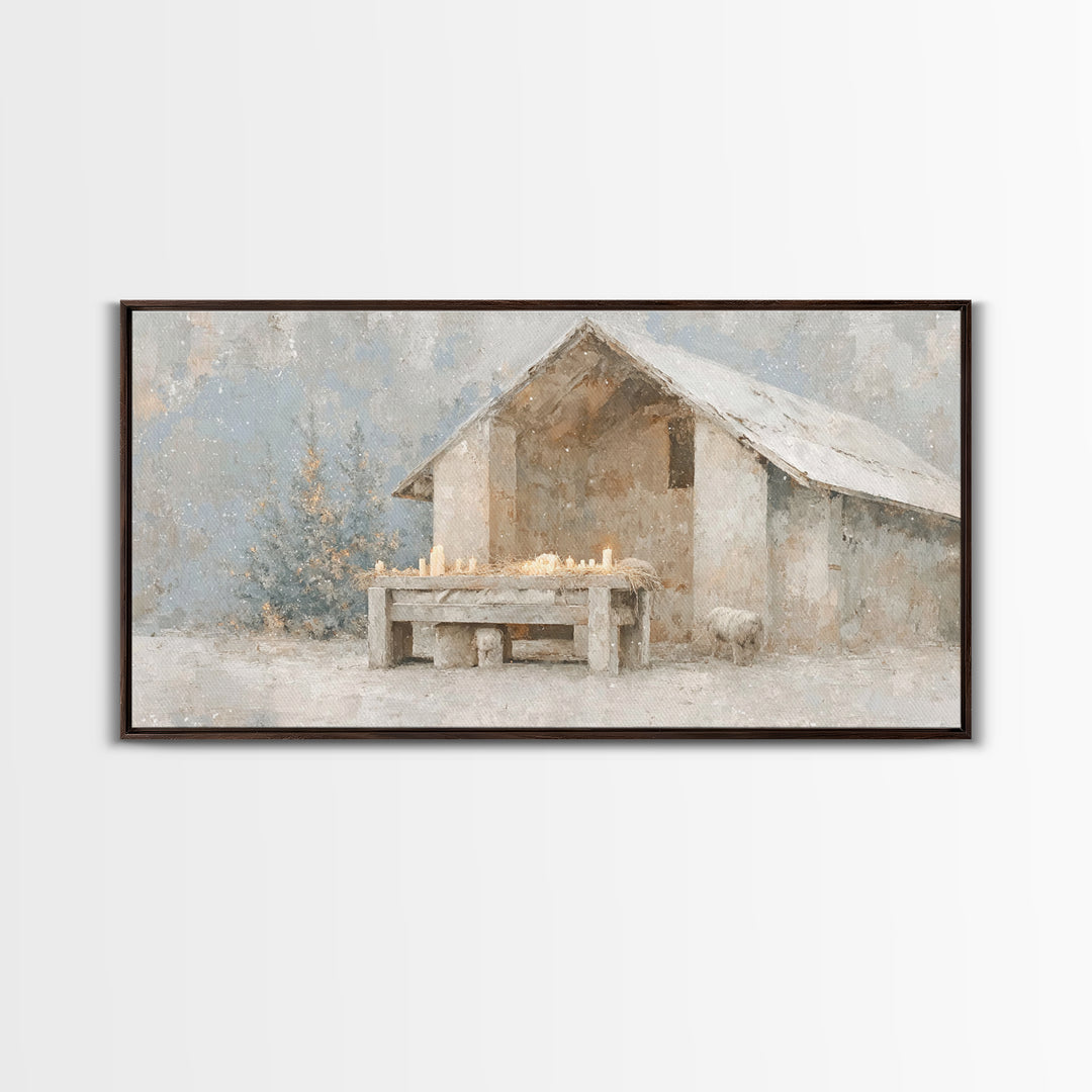 Silent Manger Light – Framed Canvas Print – Christian Wall Art – Christian Art Canvas – Christmas Art – Vintage Christmas Art – Christian D