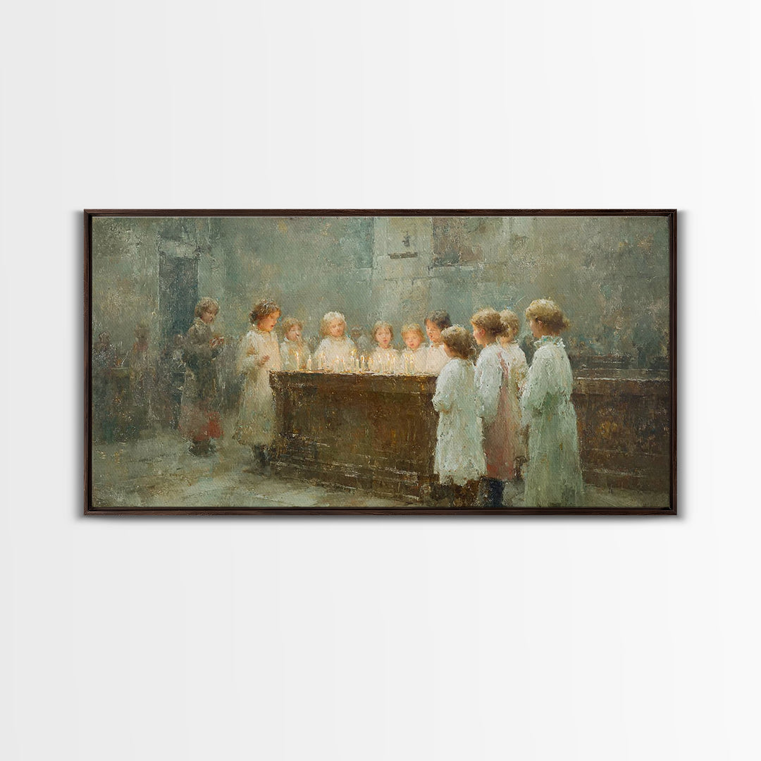 Little Lights Gathered – Framed Canvas Print – Christian Christmas Art – Christmas Wall Art – Christian Art Print – Vintage Christmas Art –
