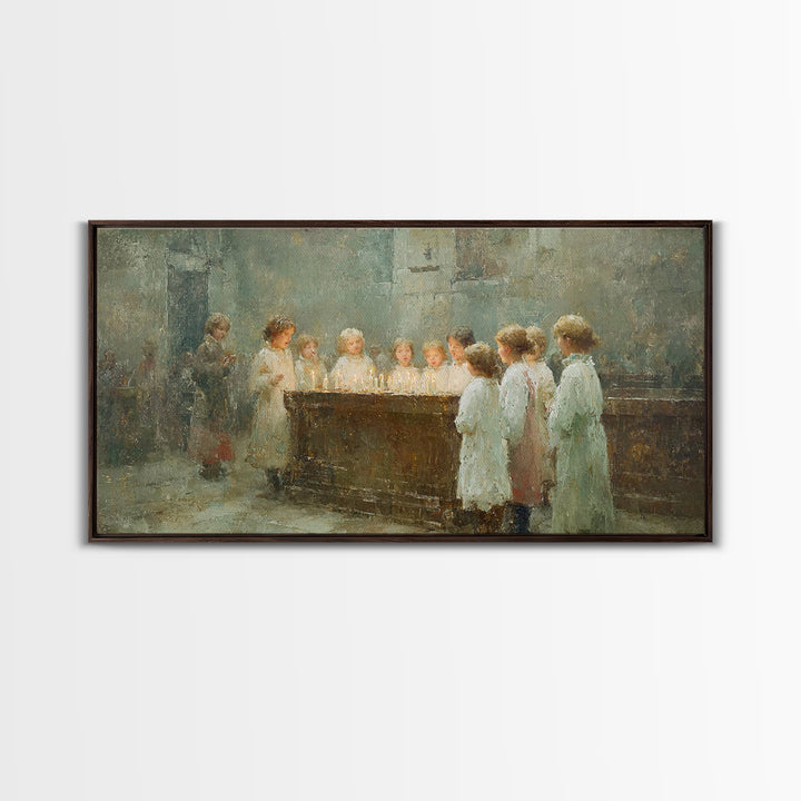Little Lights Gathered – Framed Canvas Print – Christian Christmas Art – Christmas Wall Art – Christian Art Print – Vintage Christmas Art –