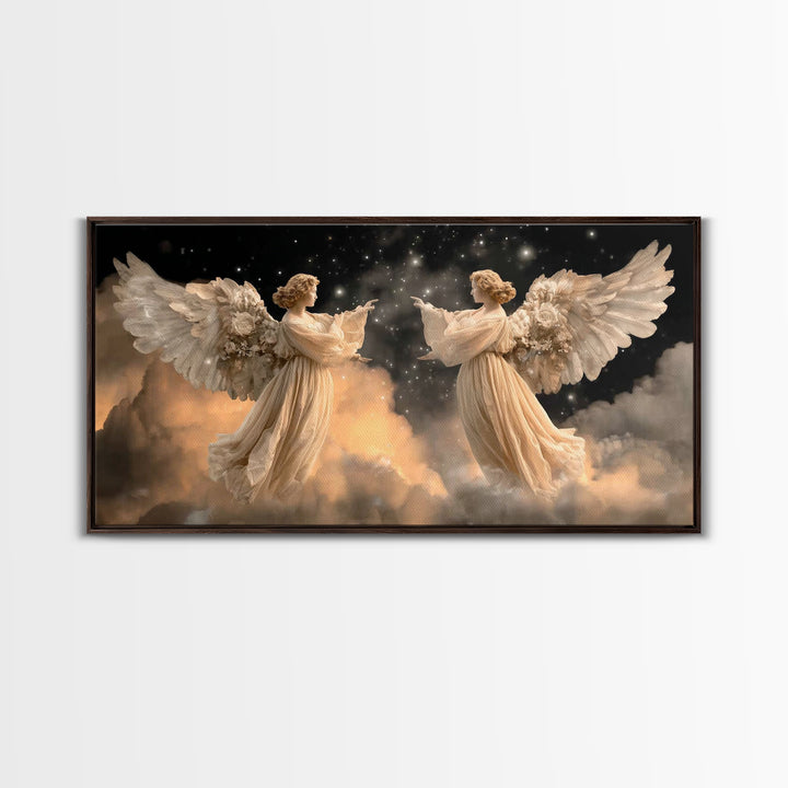 Starlit Guardians – Framed Canvas Print – Christian Art Painting – Christian Wall Art – Moody Christian Art – Christian Art Canvas – Christ