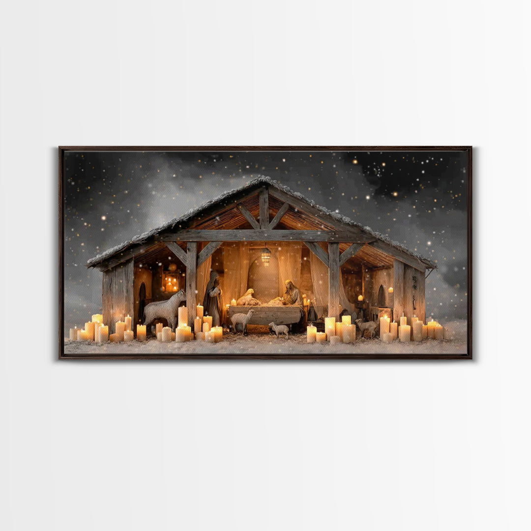 Nativity Night Peace, Framed Canvas Print, Christian Christmas Art, Christian Wall Art, Jesus Christmas Art, Christian Art Canvas, Christma