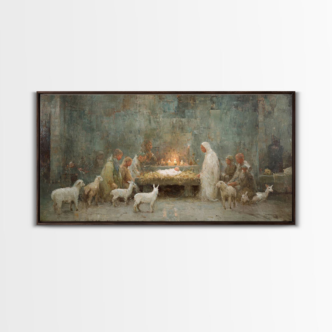 Shepherds At Dawn, Framed Canvas Print, Christian Wall Art, Christian Art Canvas, Jesus Painting, Christian Christmas Art, Christian Art