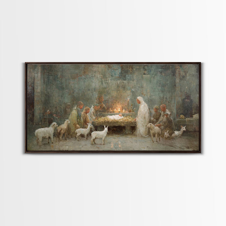 Shepherds At Dawn, Framed Canvas Print, Christian Wall Art, Christian Art Canvas, Jesus Painting, Christian Christmas Art, Christian Art