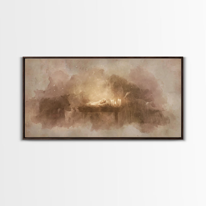 Silent Manger Light – Framed Canvas Print – Christian Art Canvas – Christian Christmas Art – Jesus Painting – Christmas Art – Christian Art
