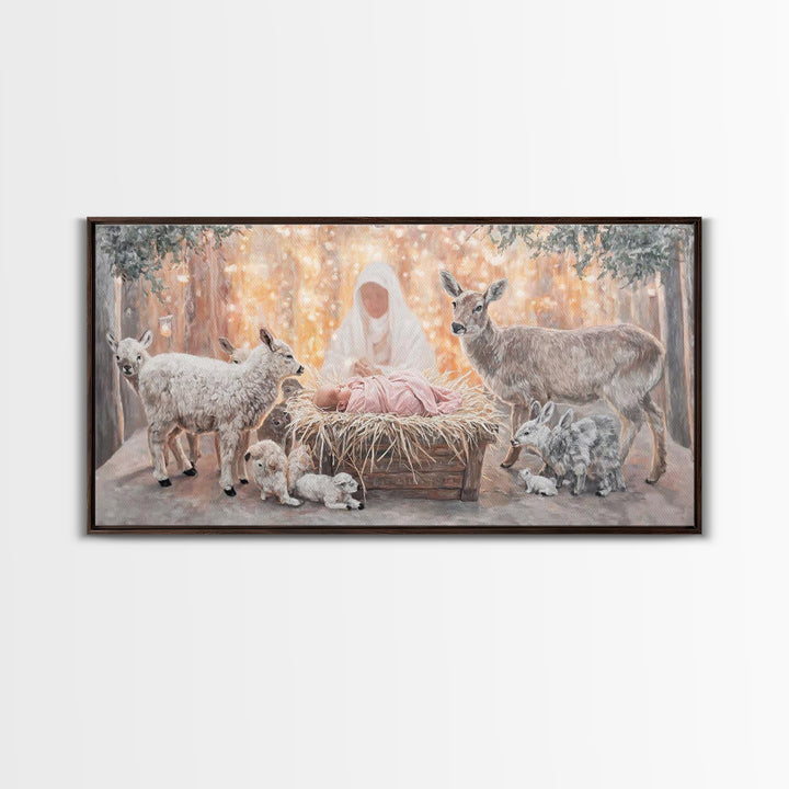 Forest Nativity Glow – Framed Canvas Print – Christian Wall Art – Christian Art Canvas – Christmas Art – Jesus Painting – Christian Art
