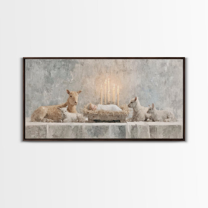 Heavenly Manger Light | Framed Canvas Print | Jesus Painting | Christian Art Canvas | Christian Christmas Art | Christian Wall Art