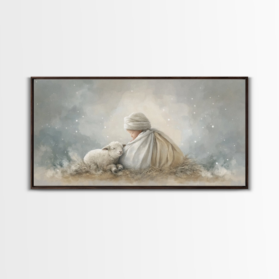 Blessed Night Watch, Framed Canvas Print, Christian Christmas Art, Christian Wall Art, Christian Art Canvas, Jesus Painting, Christmas Art