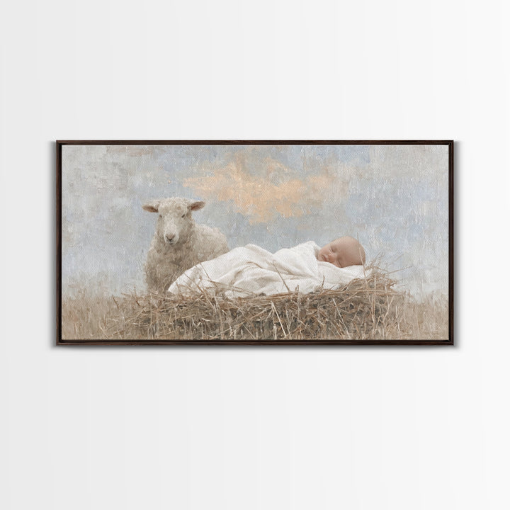 Little Lamb Grace – Framed Canvas Print – Christian Art Canvas – Jesus Painting – Christian Christmas Art – Christian Wall Art – Canvas