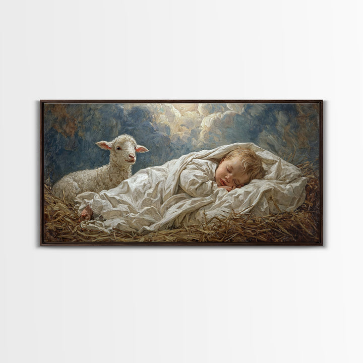 Peaceful Cradle Sky | Framed Canvas Print | Christian Wall Art | Jesus Painting | Christian Art Canvas | Christian Christmas Art