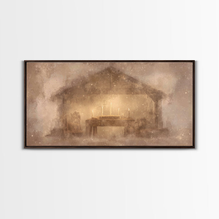 Bethlehem Shelter Calm – Framed Canvas Print – Christian Art Canvas – Christian Christmas Art – Christmas Wall Art – Christian Decor – Subt