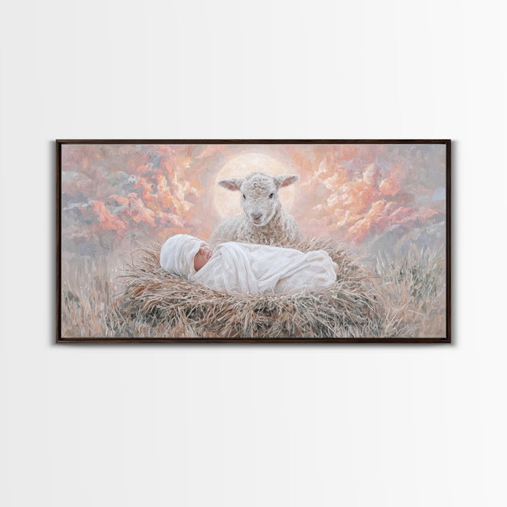 Holy Morning Light, Framed Canvas Print, Christian Art Canvas, Jesus Painting, Christian Wall Art, Christian Christmas Art, Christmas Art